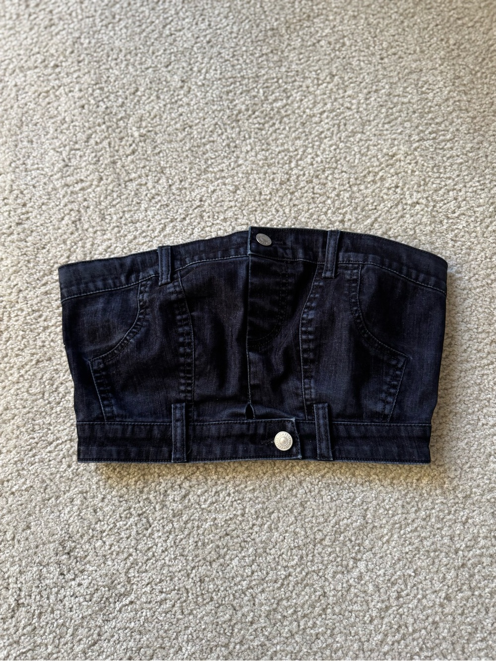 Forever 21 Black Denim Strapless Crop Top - Jean zip up y2k